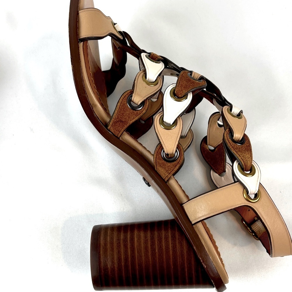 Coach Mid Heel Sandal Links Size 6.5 white Nude Brown Tones - Picture 10 of 15